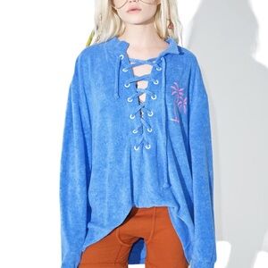DAYDREAM NATION TIKI PULLOVER TOP WOMEN COLOR BLUE JEAN SIZE M
